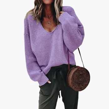 

ZADORIN Autumn Sweater Women 2019 V Neck Long Sleeve Solid Jumper Pullover Knitted Sweater Mujer Korean Style Women Streetwear