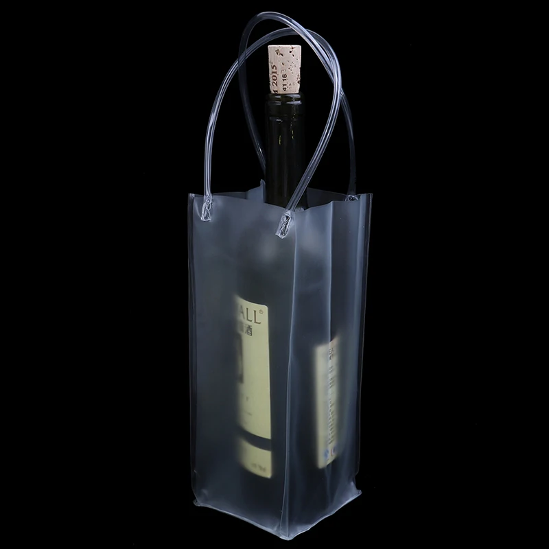 

1X Pouch Cooler Bag Durable Clear Transparent PVC Champagne Wine Ice Bag with Handle