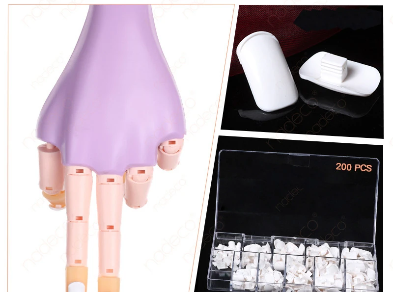 Дизайн ногтей дисплей руки со съемным пальцем маникюр упражнения протезирование Эластичные соединения удобно фиксировать с 200 гвоздями