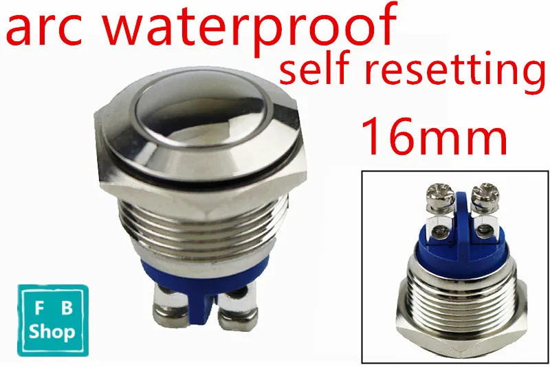 

16mm metal button switch arc waterproof self resetting a normally open access point horn screws