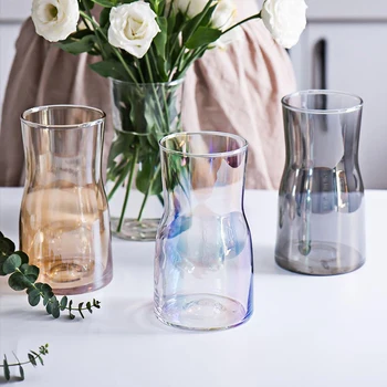 

Wide mouth colored glass vase simple vase fashion flower vase gradient illusion handmade crafts fresh desktop ornaments