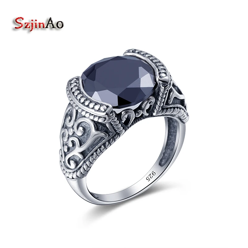 

Szjinao 3.4 ct Black Zircon Anniversary Couple Black Rings Vintage Charms 925 Sterling Silver Rings for Women New Year Gift