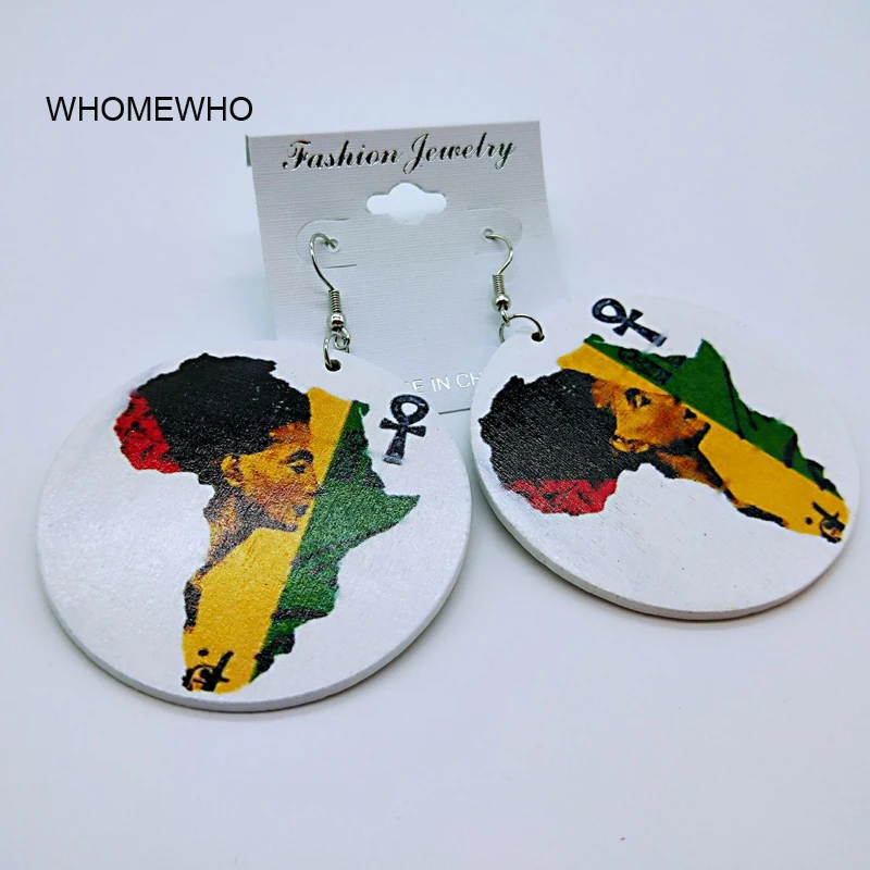 

Unfinished Wood Printing Africa Map Ankh Drop Earrings Natural Wooden Tree of Life African Hiphop Tribal Handmade DIY Jewelry