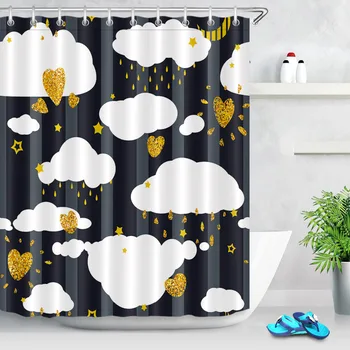 

Colorful Night Sky With Stars, Clouds, Gold Doodle Shower Curtain Bathroom Mildew Resistant Waterproof Fabric For Bathtub Decor