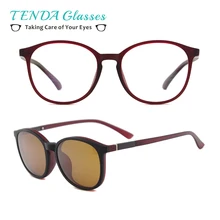 Гибкие пластиковые винтажные Круглые Солнцезащитные очки для женщин, магнитные поляризованные очки по рецепту для близорукости, линзы с зажимом