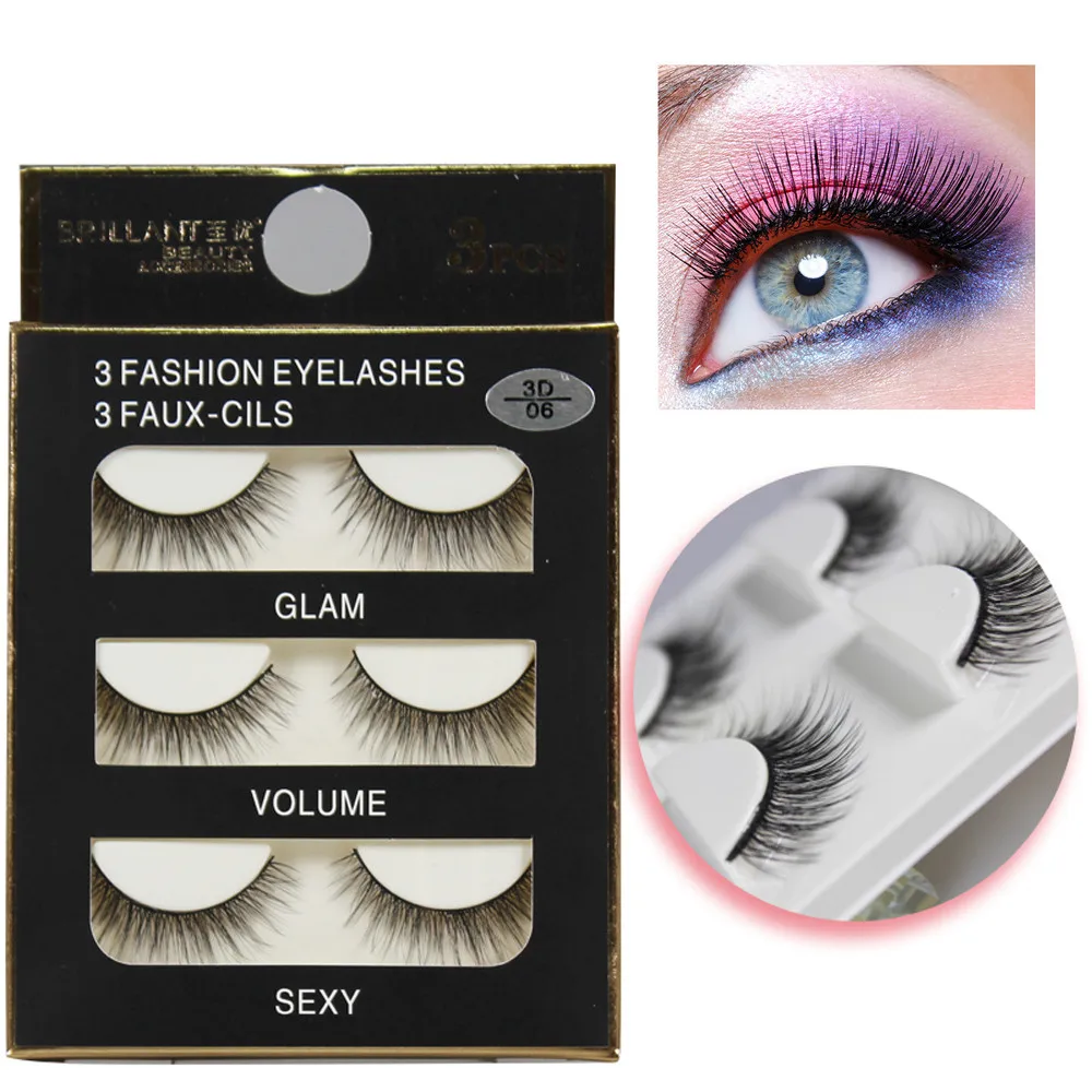 

Moda estilo natural 3 Pairs 3D Long False Eyelashes Makeup Natural Fake Thick Black Eye Lashes Накладне ресниц zsmw