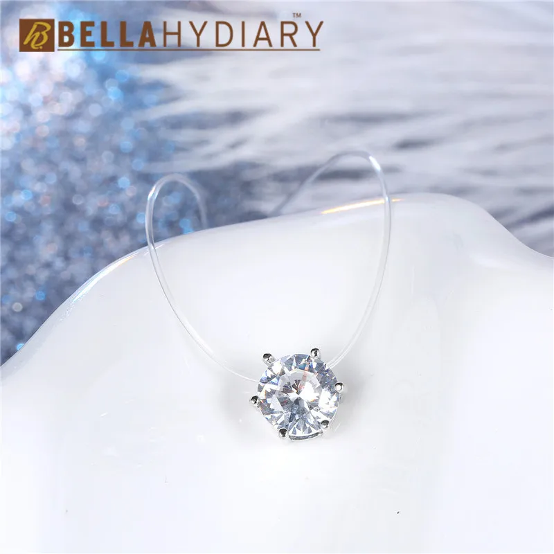 Bijoux Transparent Fishing Line Necklace Silver Invisible Chain Necklaces Pendants Six Claws Rhinestone Choker Necklaces Collier (2)
