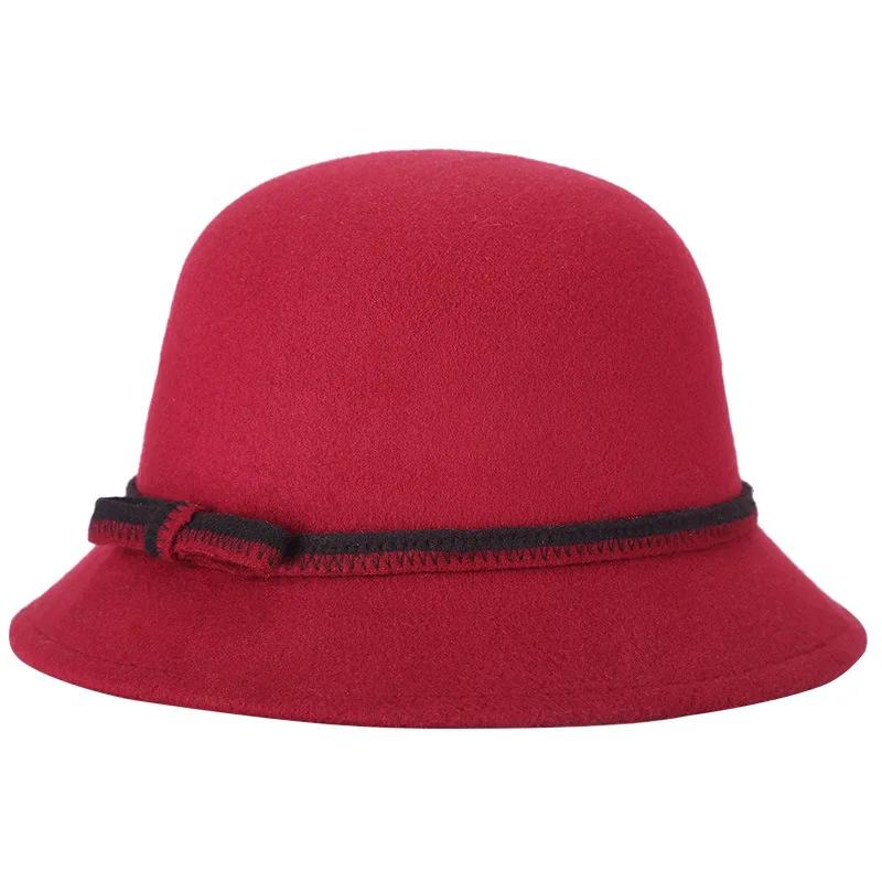 

Autumn Women Fedora Hat Classical Cap Chapeau Femme Imitation Wool Cap Women's Hats Cute Solid Black Bowler Bowknot Hat Female