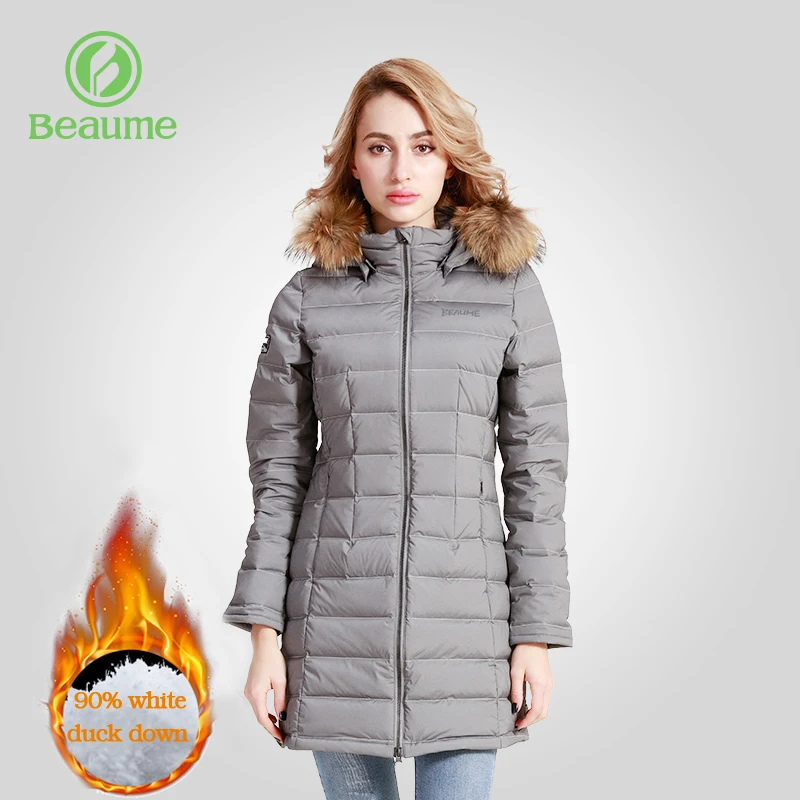 

Beaume Windproof Outdoor Lightweight Climbing Hooded Long Jacket for Winter Women's Down Jacket Coat 74254 Gray