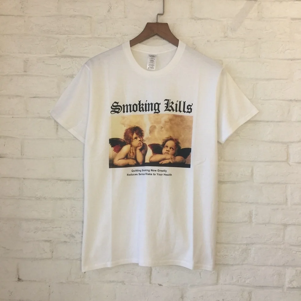 

PUDO XHM Cool Fashion 2018 Summer Gothic Smoking Kills Picture Women Short Sleeve O Neck Female Tops Clothing for Men Women Tee