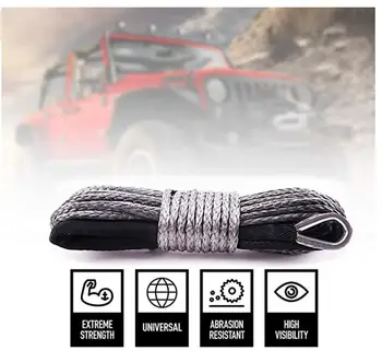 

4MM x 35M Gray Synthetic Winch Rope String Line 12 strand off-road UHMWPE Cable Towing Rope With Sleeve for ATV/UTV/SUV/4WD
