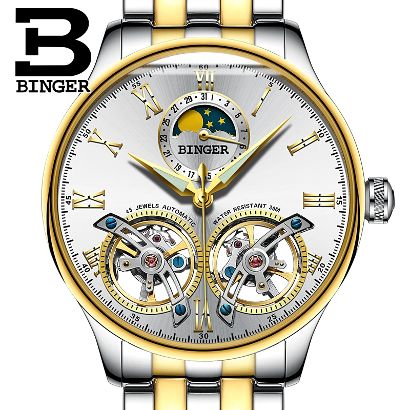 

New Switzerland Mechanical Men Watches Binger Role Luxury Brand Skeleton Wrist Sapphire Waterproof Watch Men Clock Male Watch