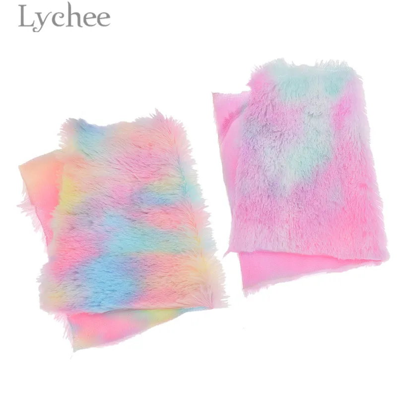 

Lychee 21x29cm A4 Rainbow Fur Fabric High Ouality Flocking Fur Synthetic Leather DIY Sewing Material For Hair Accessories