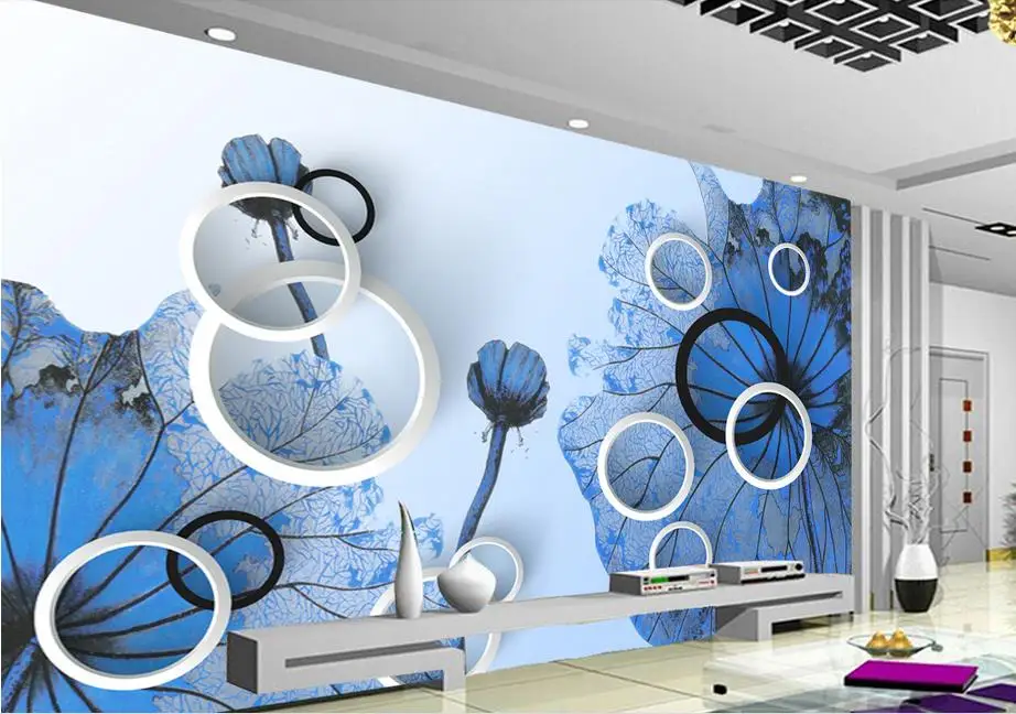 

3d wall mural customized 3d photo wallpaper Circle blue lotus leaf 3d landscape wallpaper for living room desktop