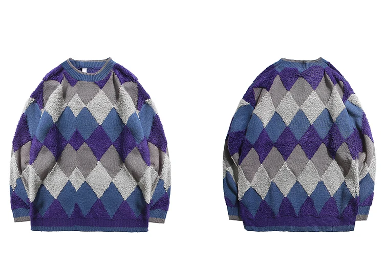 Мужской хип-хоп свитер для улицы в богемном стиле толстый вязаный свитер пуловер Ретро винтажный лоскутный клетчатый свитер осенний хлопковый