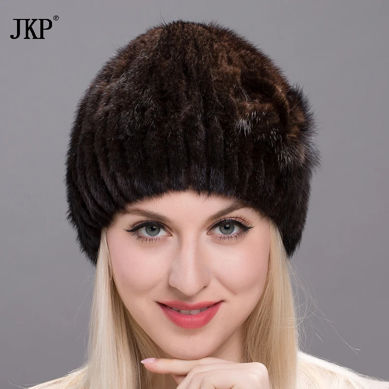 

2017 selling Fashion Hot Winter Hats For Women Genuine Mink Fur Flower Hot Striped Knitted Casual Solid Female Beanies DHY17-22