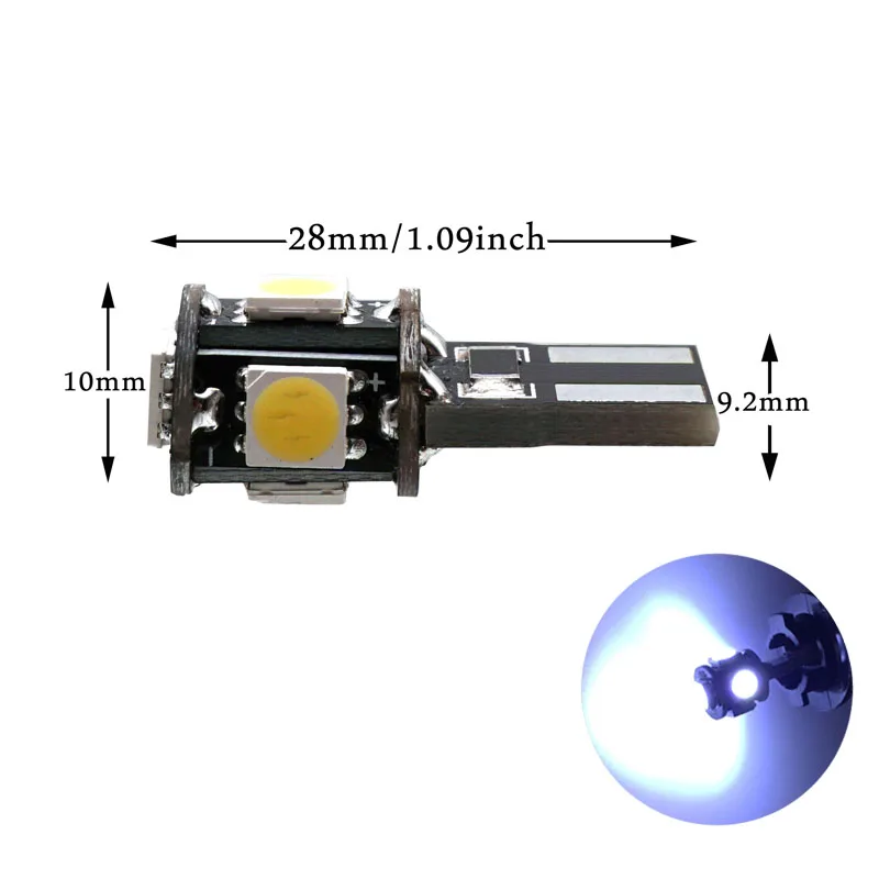 2 шт. 12 В T10 светодиодный Предупреждение ющий декодер компенсатора 501 192 168 без Canbus OCB резистор погрешности нагрузки+ W5W номерной знак светодиодный лампы Ciihon - Цвет: T10-5smd-C wite