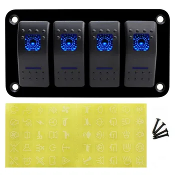

4 Gang Toggle Rocker Switch Panel LED Light On-Off Car Marine Boat DC 12V/24V
