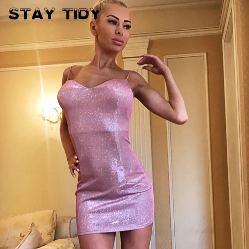 Женское облегающее платье на тонких бретельках STAY TIDY Летнее мини молнии с v