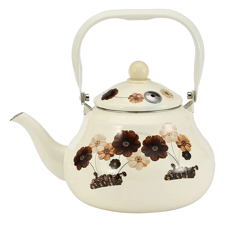 

1.5L,2.0L,2.5L Milk White Whistle Water Pot Coffee Water Pot Flower Enamel Water Pot for Kitchen Tool