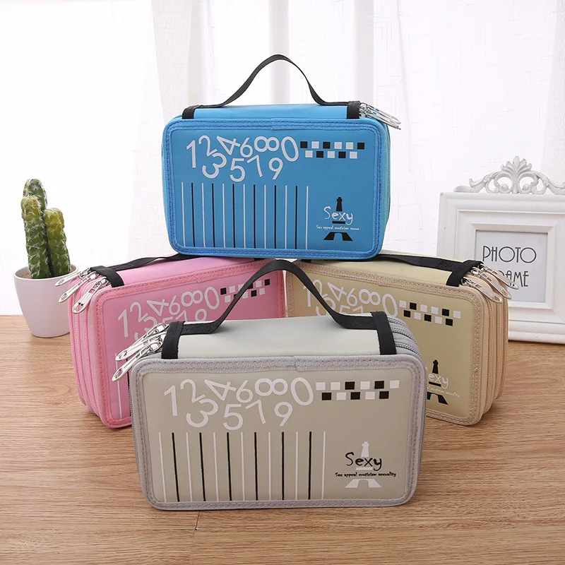 

55 Holders 3 Layer Portable Oxford Canvas School Pencils Case Pouch Pen Holder Stationery Case School Supplies Color Pencil Bag