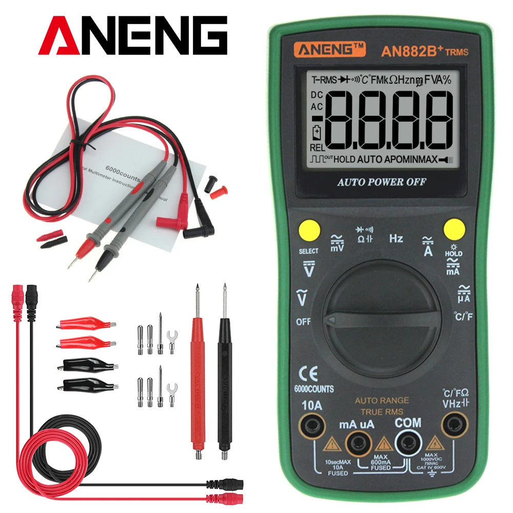 

ANENG AN882B+True-RMS Digital Multimeter Auto Range AC/DC Digital Universal Meter With 6000 Counts LCD Temperature Measurement