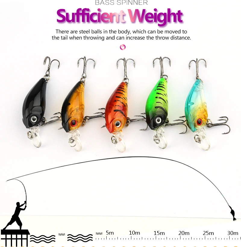 DONQL 5pcs 4g 4.5cm Minnow Fishing Lure Kit Wobbler Bait Set Crankbait Fishing Lures With Box Treble Hooks Fishing Tackle       (2)