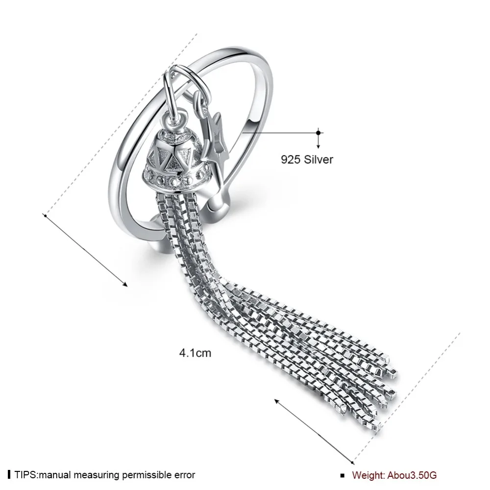 Модные длинные кисточки стерлингового серебра 925 кольцо Открыть Размер элегантных женщин звезда очарование палец вечерние кольцо повседневная одежда подарки на день рождения