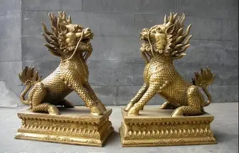 

10 Chinese Brass Copper Imperial Foo Dog Lion brave troops Kirin Kylin Pair