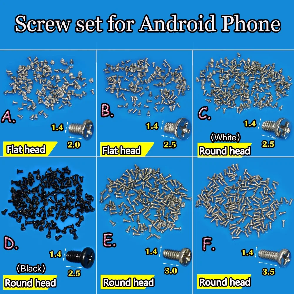 JCD с плоской головкой/roundhead новые M1.4 сотовые винты для телефона набор для телефона Android