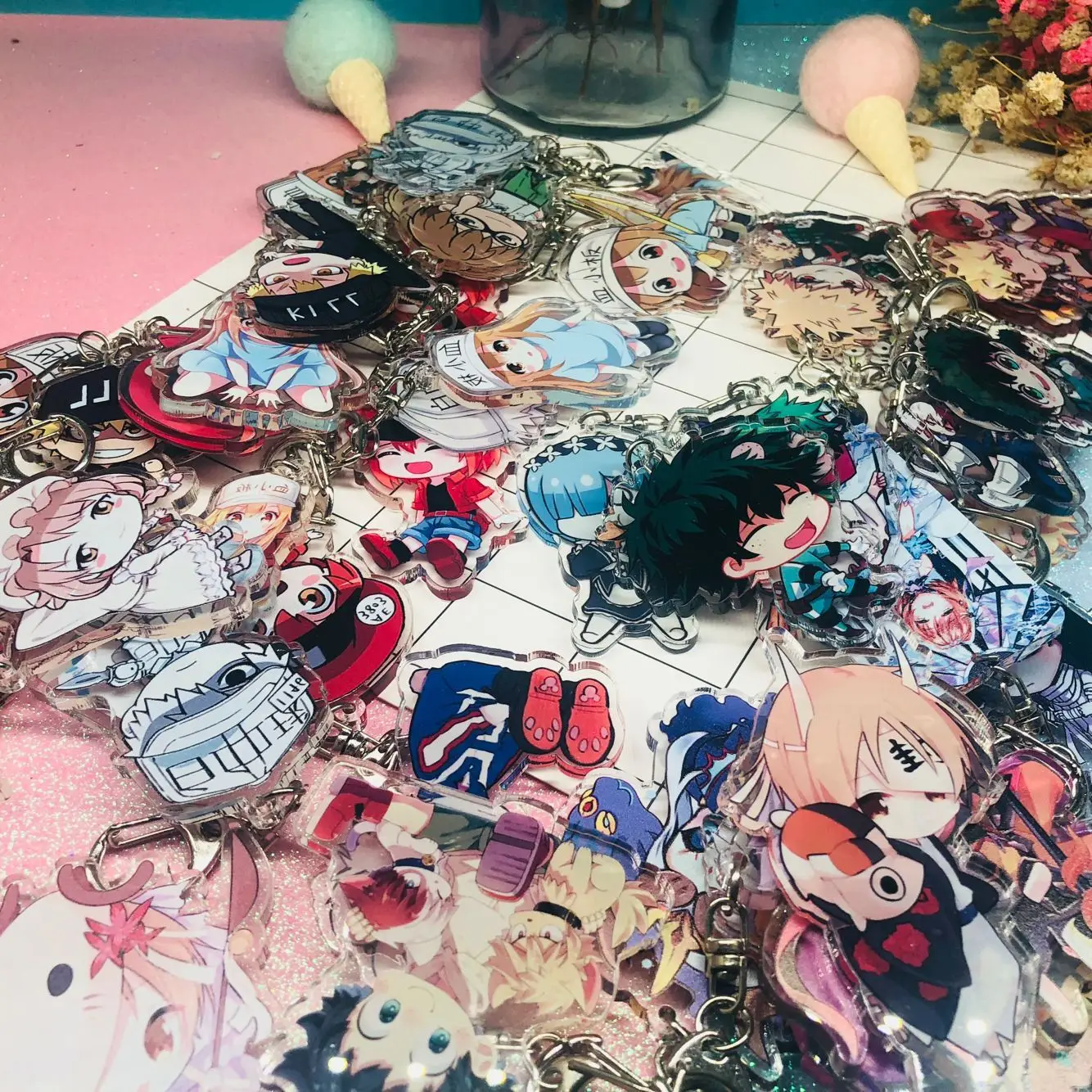 

VIP Large Customer Wholesale Orders 100PCS All kinds of keychain key ring Acrylic Transparent Keyboard Super Full Bag