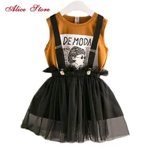 Alice Han edition/ г. Новая летняя футболка без рукавов с надписью для девочек+ сетчатый костюм с подтяжками a beces C1