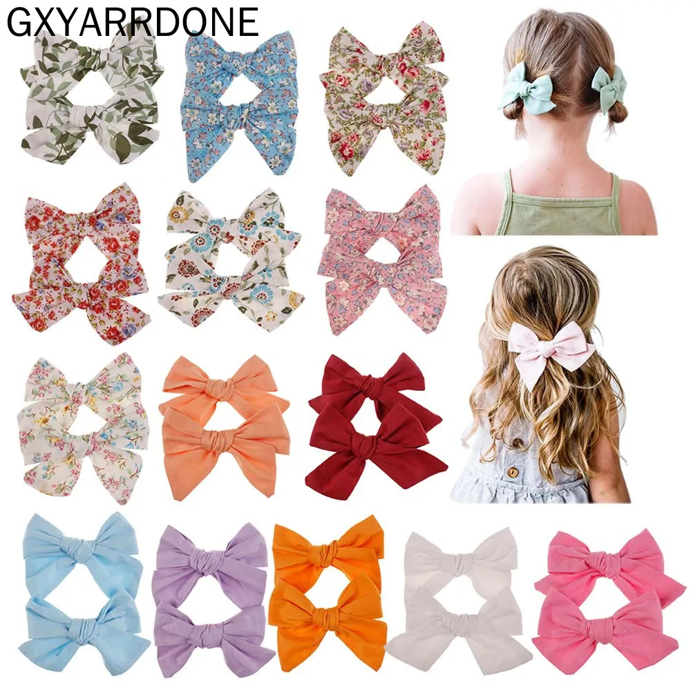 

2pcs/1pair Big Bow Hairpins Floral Fabric Hair Clips Bowknot Barrettes For Girls Hair Accessories Kids Headwear Cotton 10.5cm