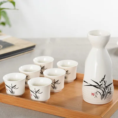 7 шт. японская керамика сервиз для Саке фарфоровая бутылка для сакэ с чашки для Саке горшок спиртные духи чашечка набор посуда для напитков японский винный набор подарок - Цвет: Lan Style
