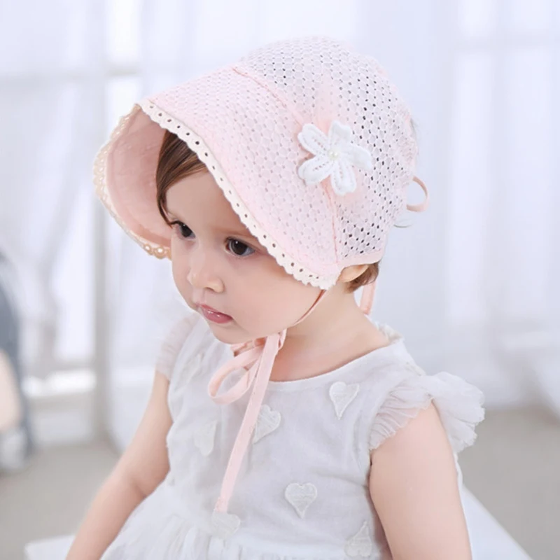 

New Summer Girls Hat Bonnet Hollow Out Sun Hat Cap Lace Beanie Cotton Kids Flower Cap Muts