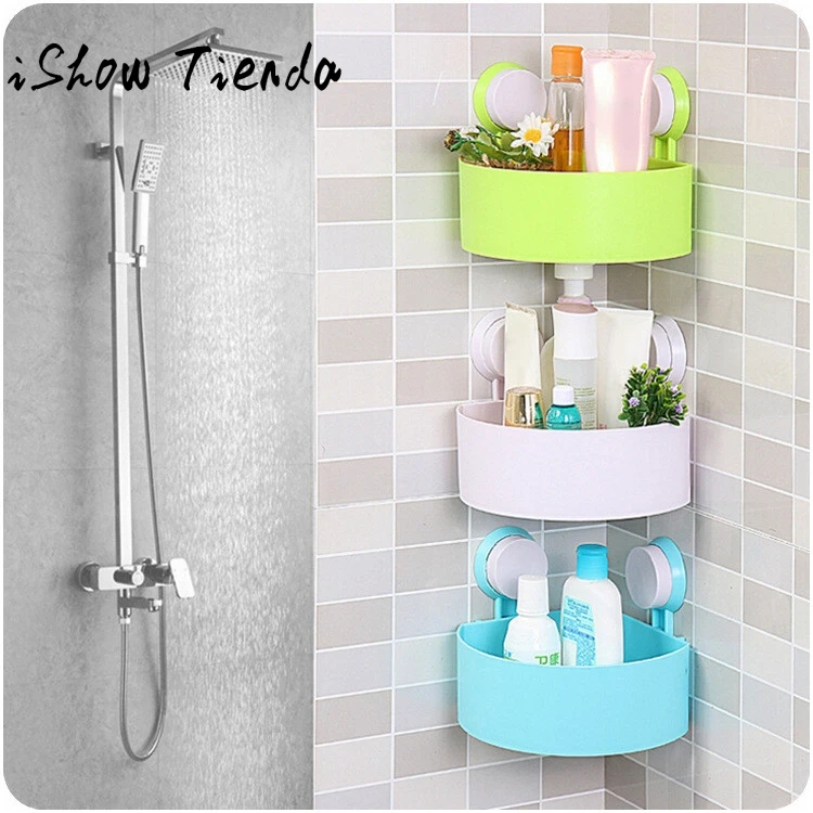 الحمام رفوف كوب شفط بلاستيكي الحمام المطبخ الزاوية تخزين الرف المنظم رف دش غير لكمة Organizador Cocin