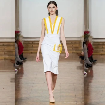 

2019 New Arrive White Tassel Bandage Dress Bodycon Sleeveless Vestidos Patchwork Chic Summer Evening Party Dresses Clud Festa