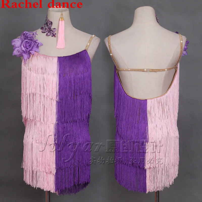 

2017 Latin Dance Dress Women Girls Harness Style Sleeveless Tassel Salsa Samba Tango Ballroom Competition Costume Lady Dance Top