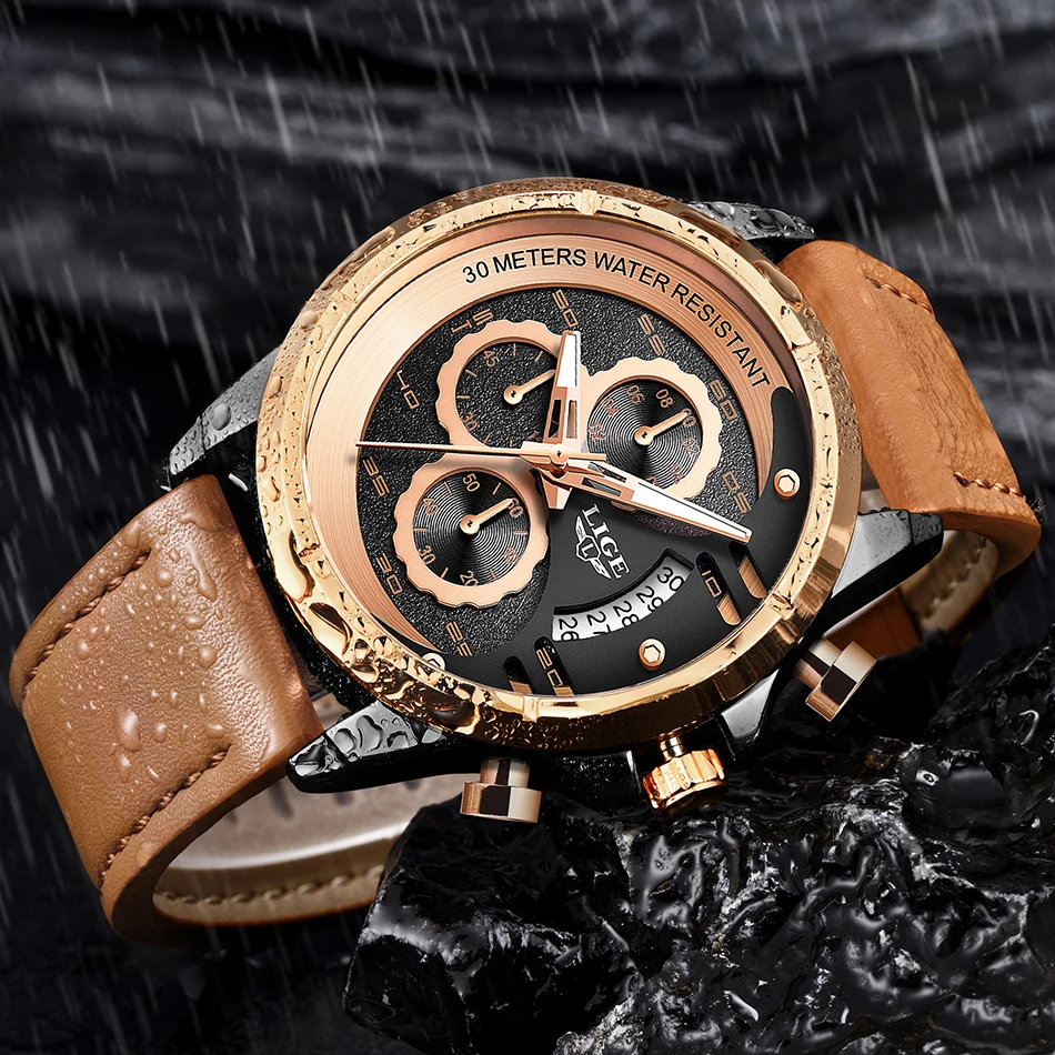 

2019 LIGE Mens Watches Top Brand Luxury Men's Fashion Sport Watch Men Casual Leather Quartz Waterproof Clock Relogio Masculino