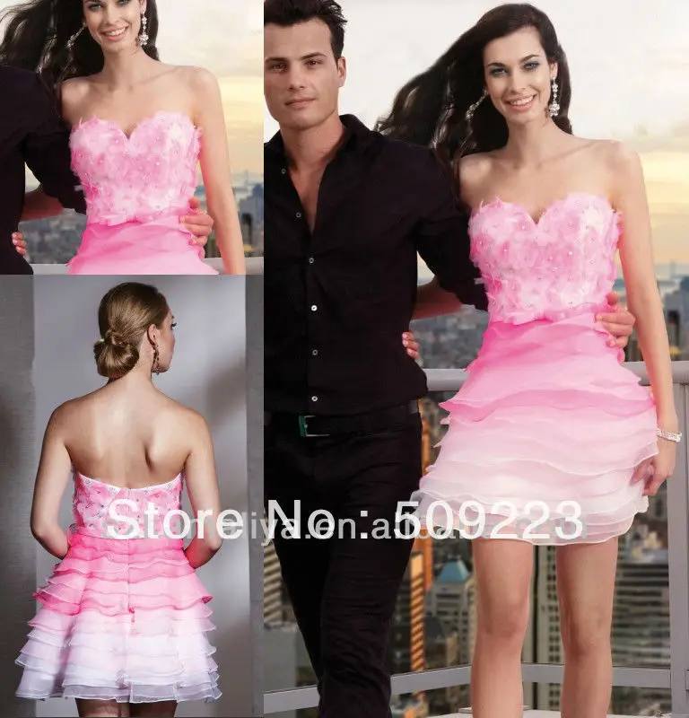 Custom made New Style 2013 Mini Cheap Pink A Line Sweetheart with beaded Organza Sexy Short Prom Dress Cocktail Dresses | Свадьбы и