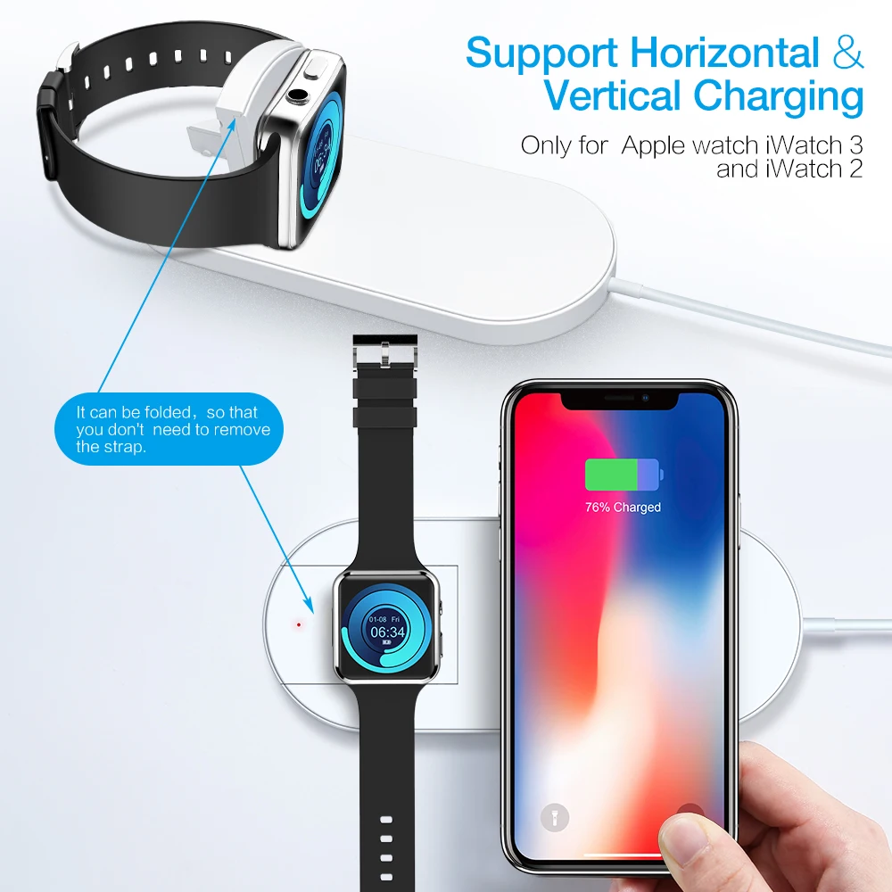 RAXFLY 2 в 1 Qi Беспроводное зарядное устройство для iPhone XS XR X 8 Plus Apple Watch 3 10 Вт Быстрая