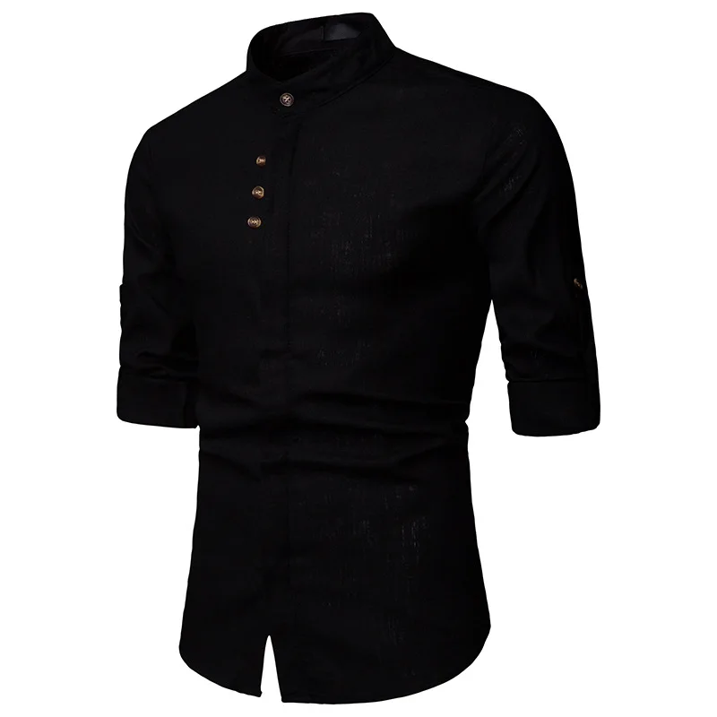 2019 брендовая мужская повседневная льняная рубашка с длинным рукавом Европейский Размер повседневные рубашки полный стенд Обычная