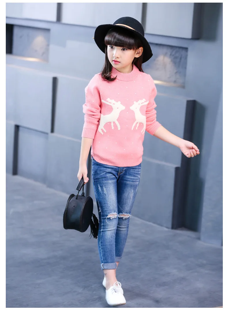 Модный свитер с длинными рукавами для девочек; вязаный кардиган с круглым вырезом и рисунком; сезон осень-зима; Одежда для маленьких