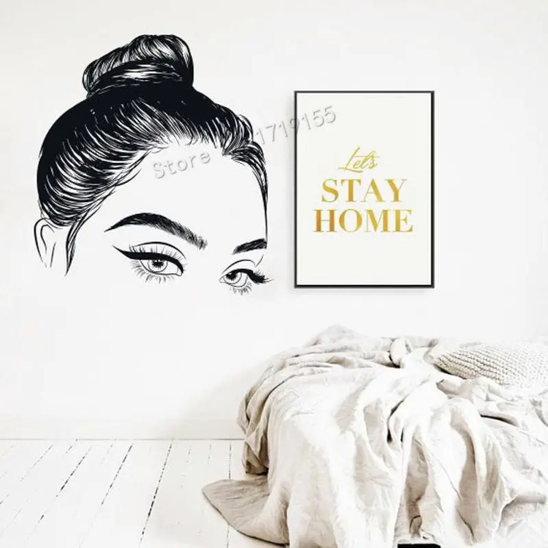 Beauty Girl Face Salon Wall Decal Lashes Wall Decal Eyelashes Sticker Girls Eyes, Eyebrows Decal Beauty Salon Make Up DecalZW416