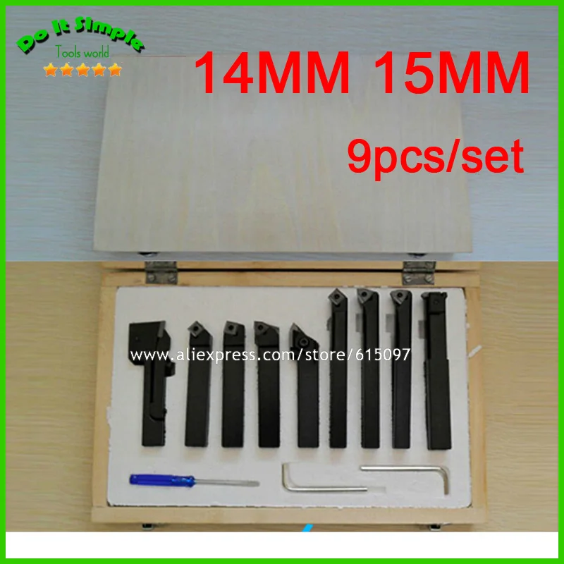 

9pcs/set 14mm/15mm Lathe Cutter Hard Alloy Blade Turning Tools Kit