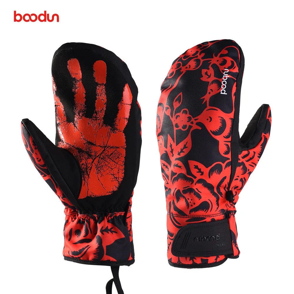 Зимние перчатки для сноуборда для мужчин и женщин, лыжные перчатки, ветрозащитные водонепроницаемые нескользящие перчатки для катания на лыжах, теплые хлопковые варежки - Цвет: red