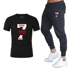 2019 Лето Горячие мужские 2 шт. футболка + брюки из двух частей Повседневная хлопковая Футболка Тренажерный зал фитнес брюки мужчины