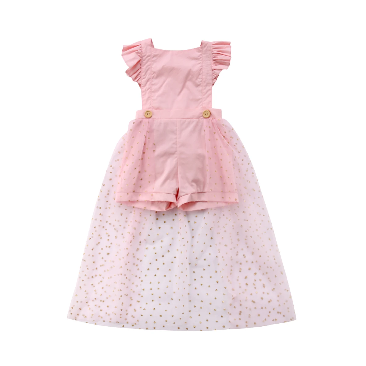 1 6Y Toddler Baby Girls Lively Princess Romper Dress Petal Sleeve Pink Solid Button Pink Romper