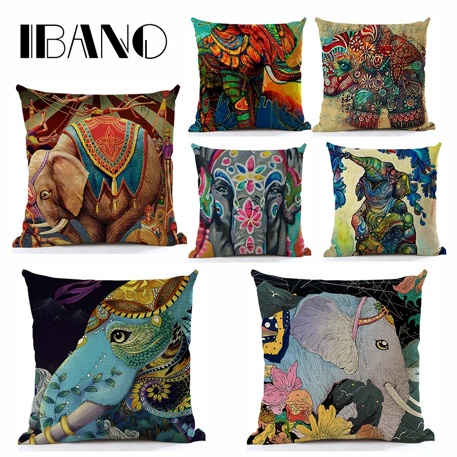 

Elephant Cushion Cover Cotton Linen Decorative Pillows Chair Seat Square 45x45cm Pillow Cover Home Living almofada cojines