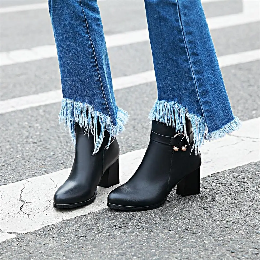 

Large Size 43 Wholesale Chunky Heels Ankle Boots Women Shoes High Heeled Black Pink Shoes Woman Boots Female